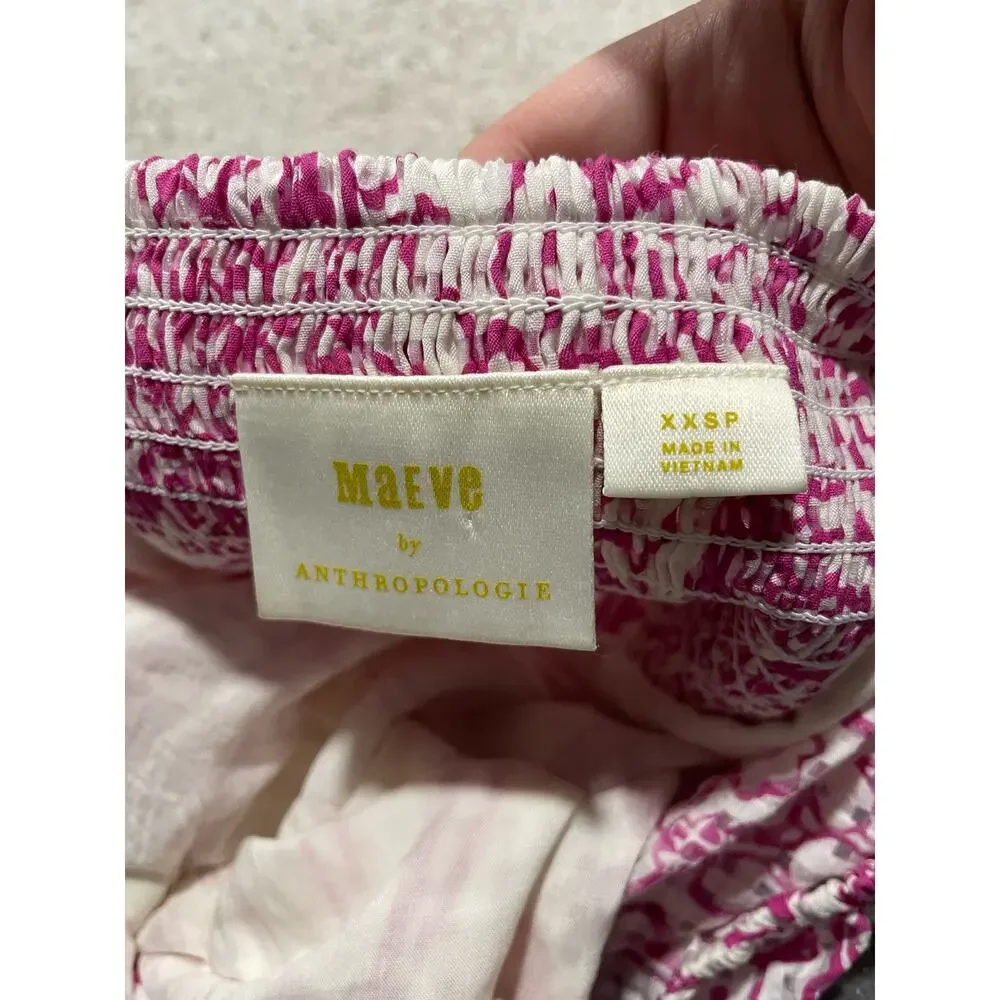 Anthropologie Maeve Cropped Top Puff Sleeve Womens Sz XXSP XXS Petite Pink White